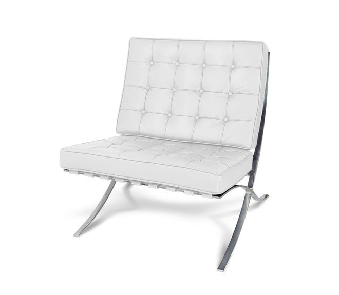 Leather Cushion Steel Frame Lounge Chair Barcelona Style, White