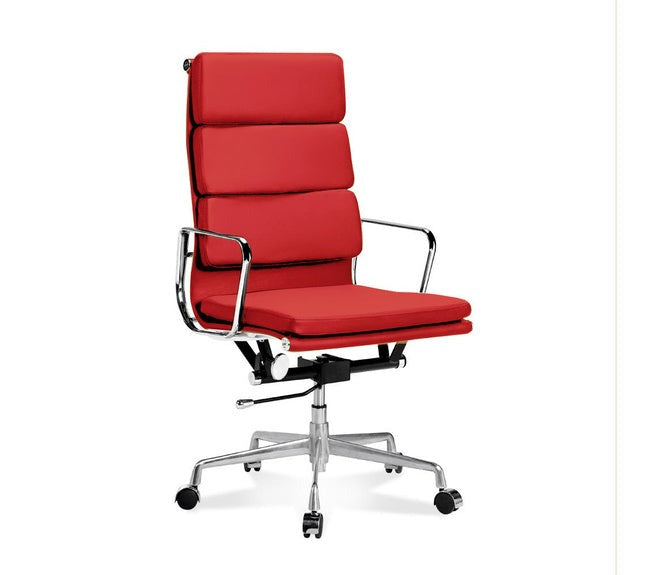 Leather High Back Red Office Chair Eames Style, Height Adjustable