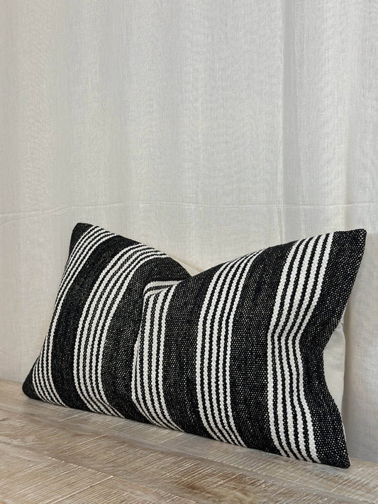 Black and Cream Stripes Cotton Cushion
