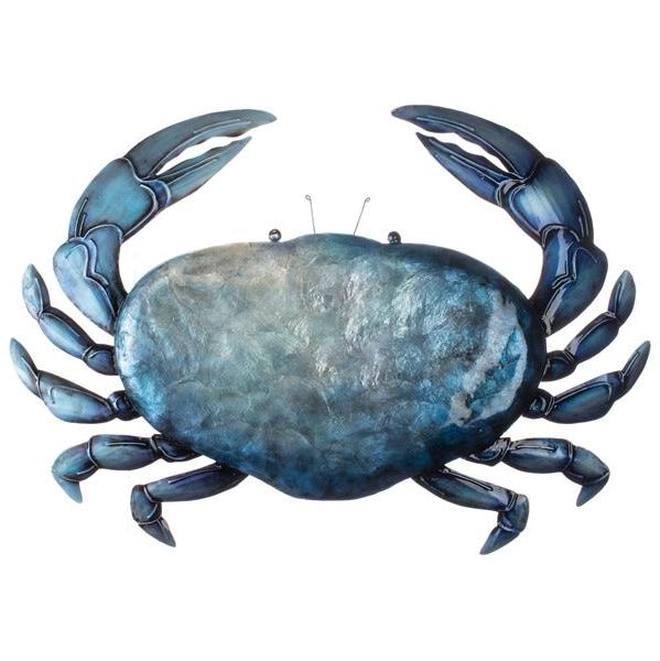 Metal Blue Textured Crab Wall Sculpture Wall Art