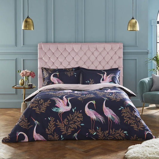 Deep Blue Midnight Cranes Bed Linen