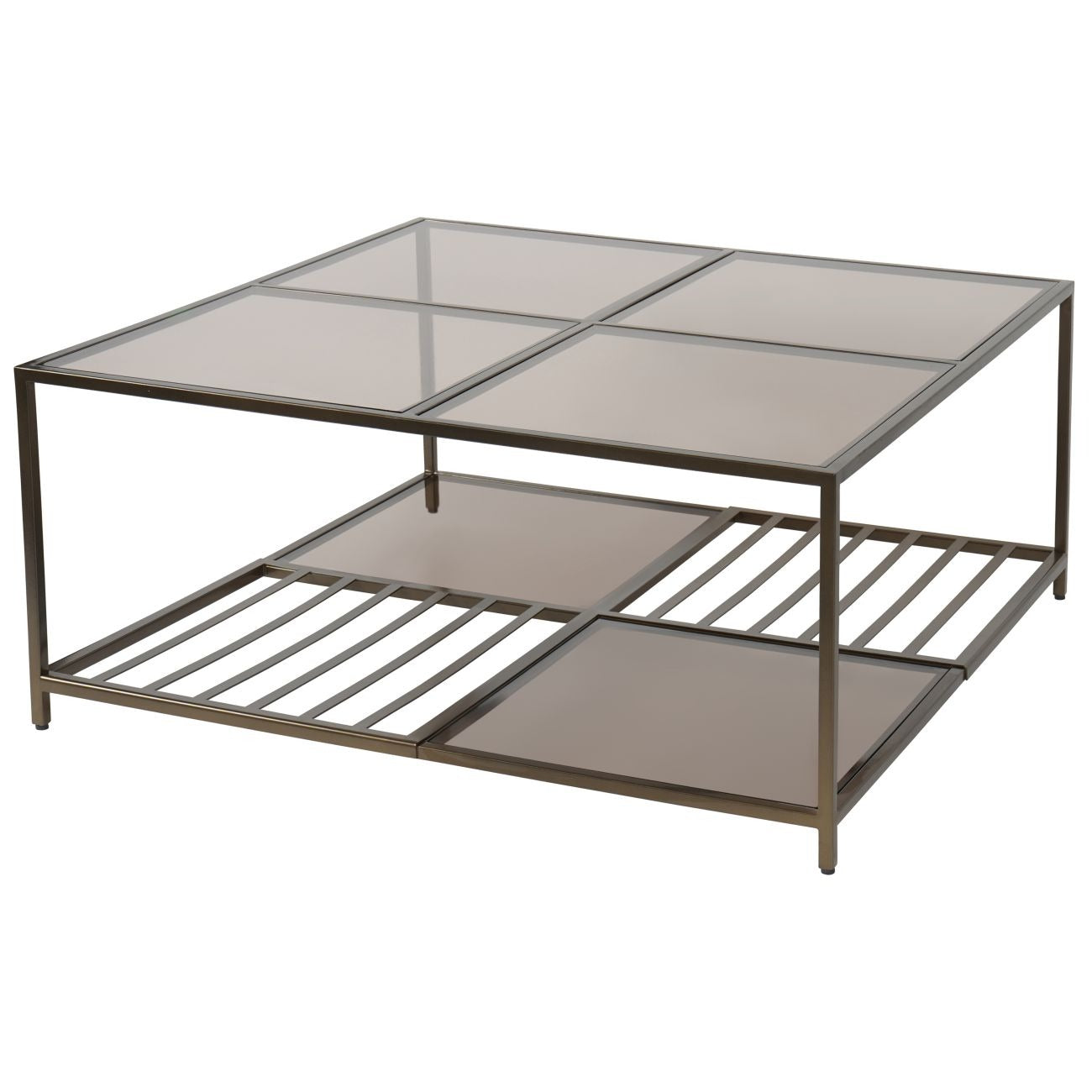 Minimalist Bronze Coffee Table With Glass Surface