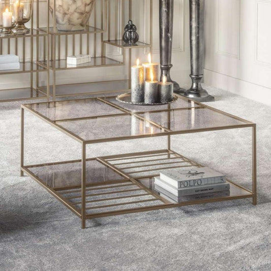 Minimalist Bronze Coffee Table, Glass Top