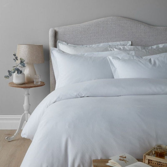 White Minimalist Pinstripe Bed Linen