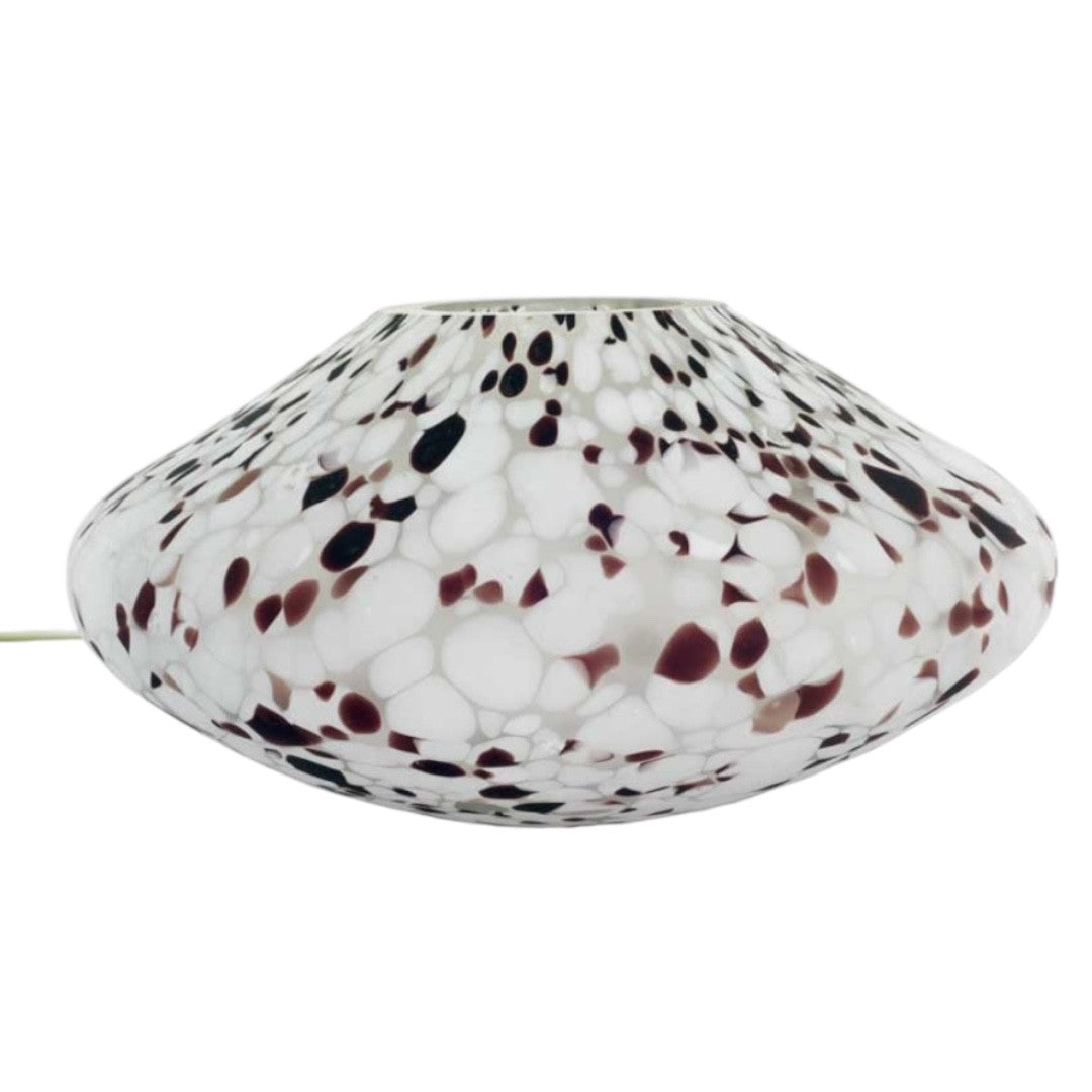 Handblown Glass White Table Lamp with Mottled Brown Mosaic Pattern