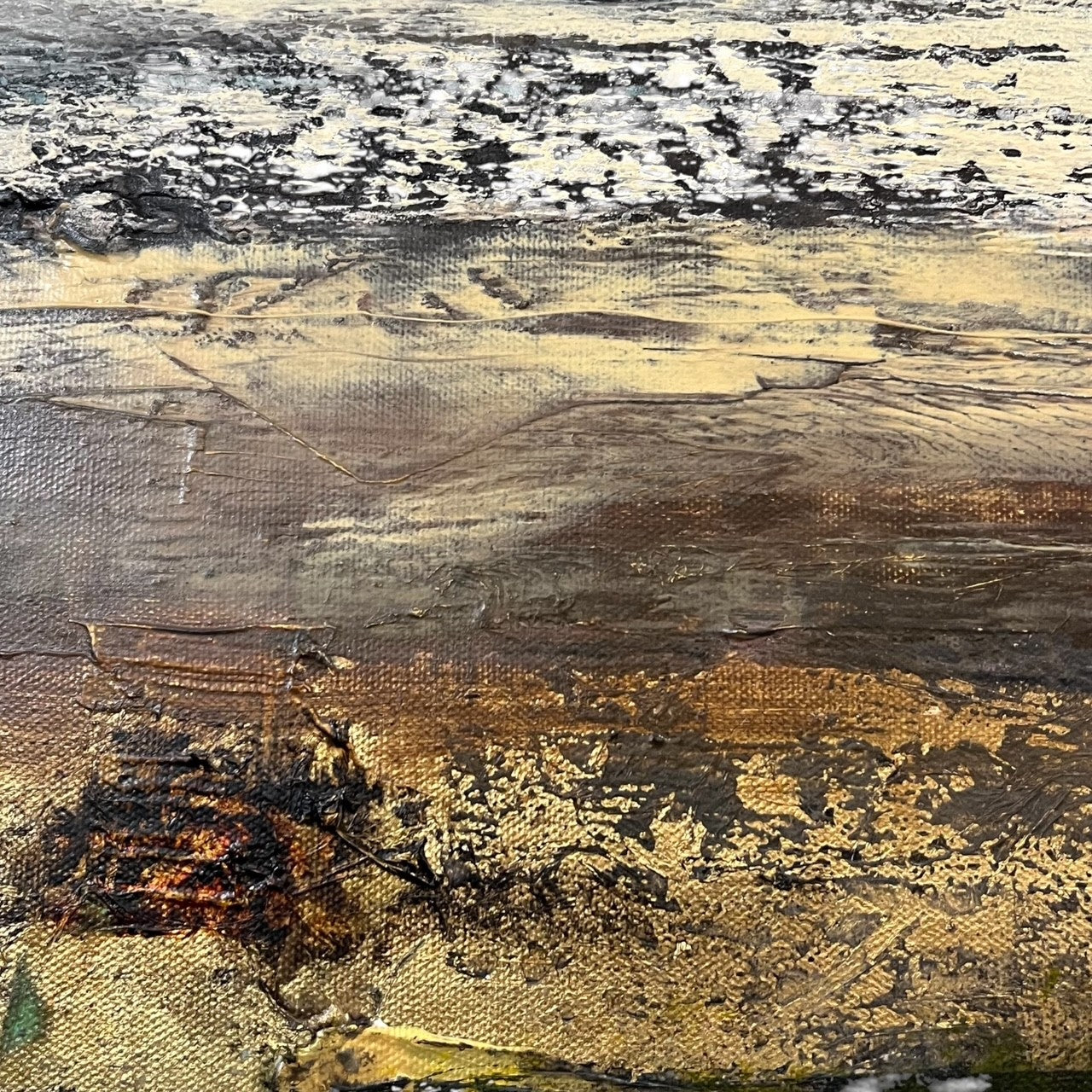 'Moorlands' Mixed Media Original Painting, Oil Abstract Julia Talbott Dunn Gold Detail