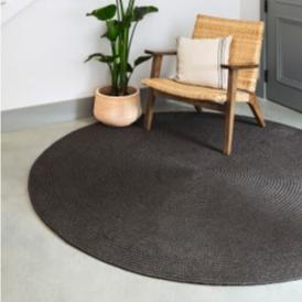 Outdoor Circular Mediterranean Charcoal Rug, Weather Resistant, made of polyester, handwoven