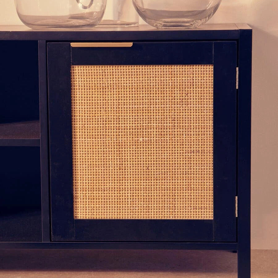 Black Japandi Rattan Media Unit