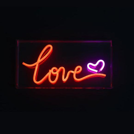 Red Love Handwritten Text and Pink Love Heart Neon LED Sign Light USB Powered
