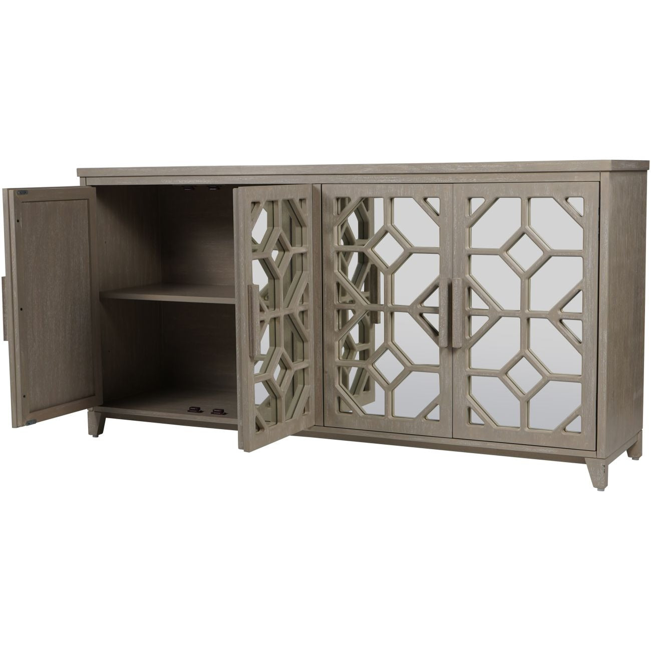 Rural Chic Wooden Cabinet, Four Doors and Glass surface, photo 2 showing shelf.