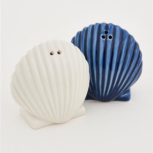 Blue and White Seashell Salt and Pepper Shakers
