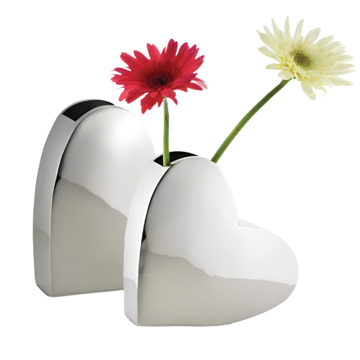 Silver Steel Heart Vase