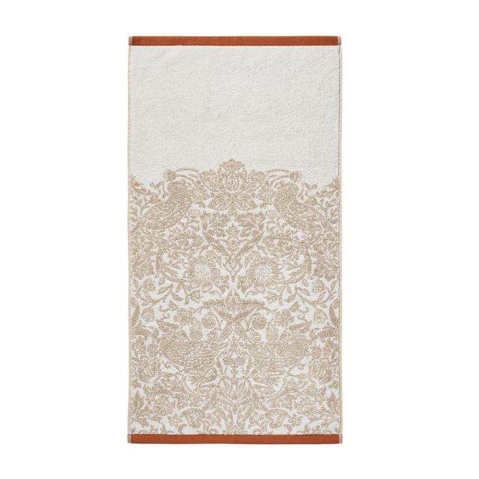 William Morris Strawberry Bird Hand Towel Orange Gold and White