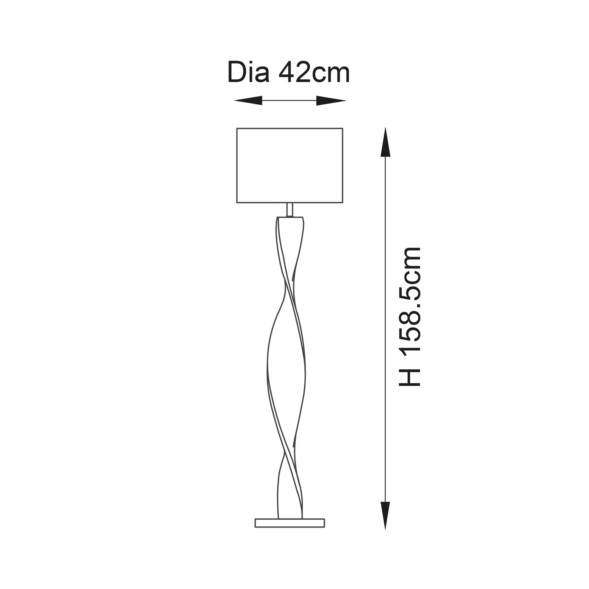 Diagram of a floor lamp with dimensions labeled