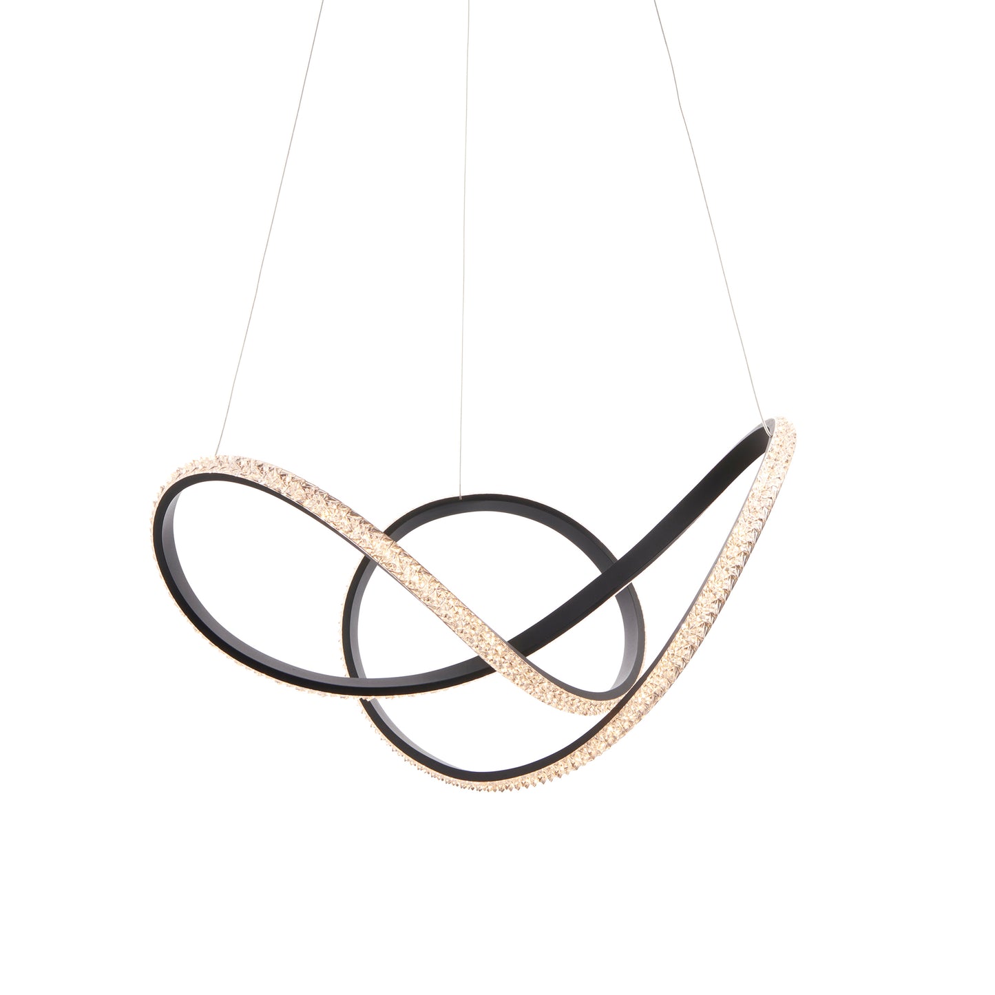 Textured Matt Black Curved Ceiling Pendant Light with Clear Bejewell detailing