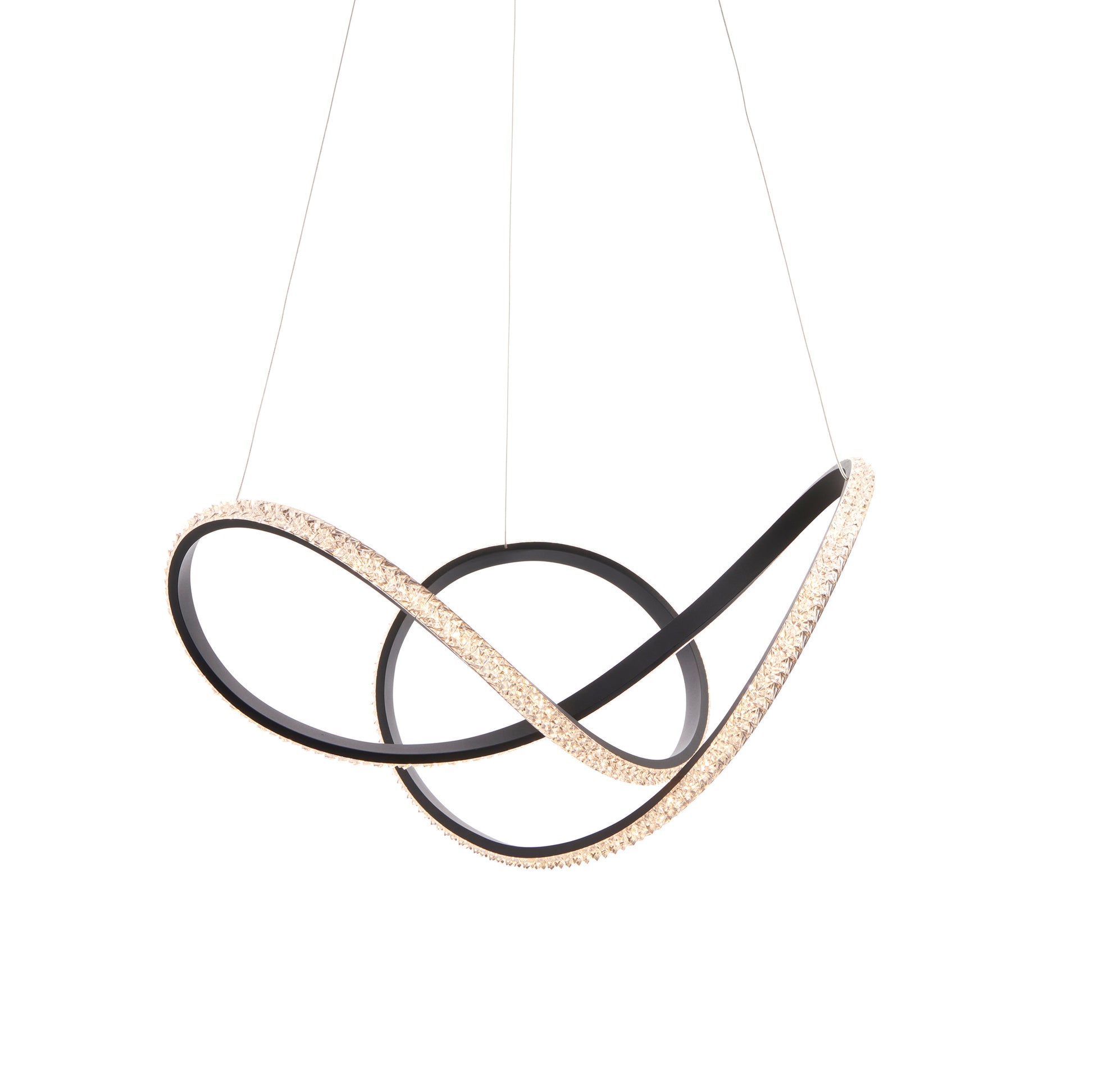 Textured Matt Black Curved Ceiling Pendant Light with Clear Bejewell detailing