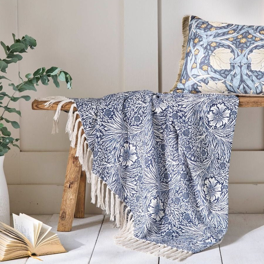 Rich Indigo Marigold Tasselled Throw