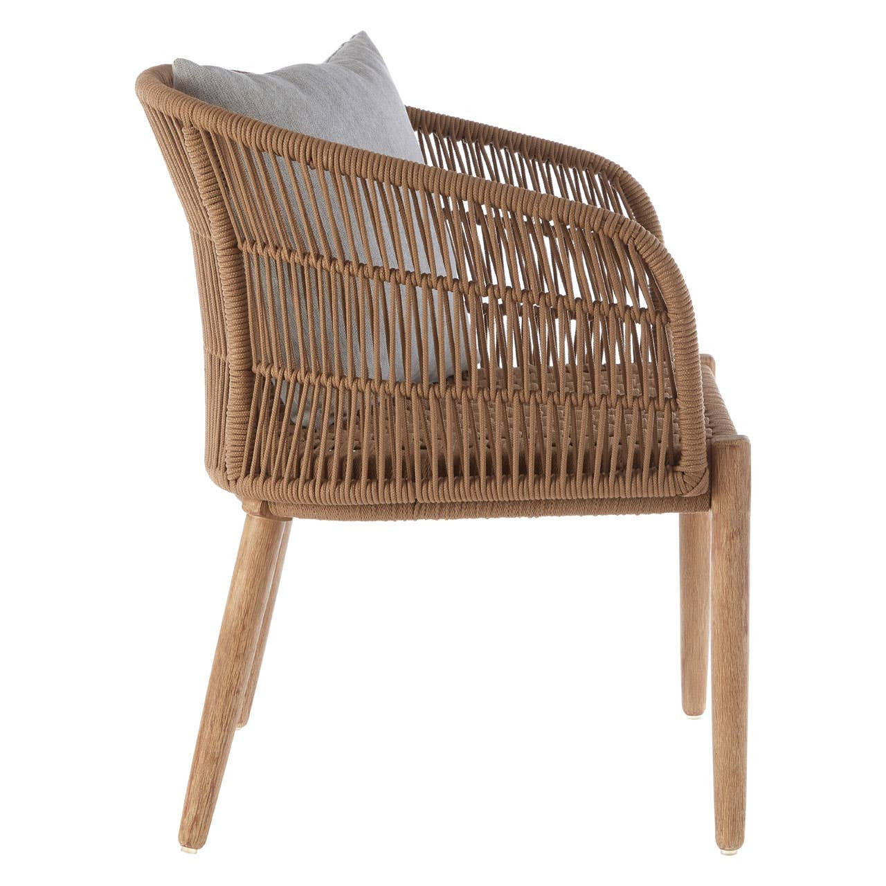 Wicker chair with a cushion on a white background