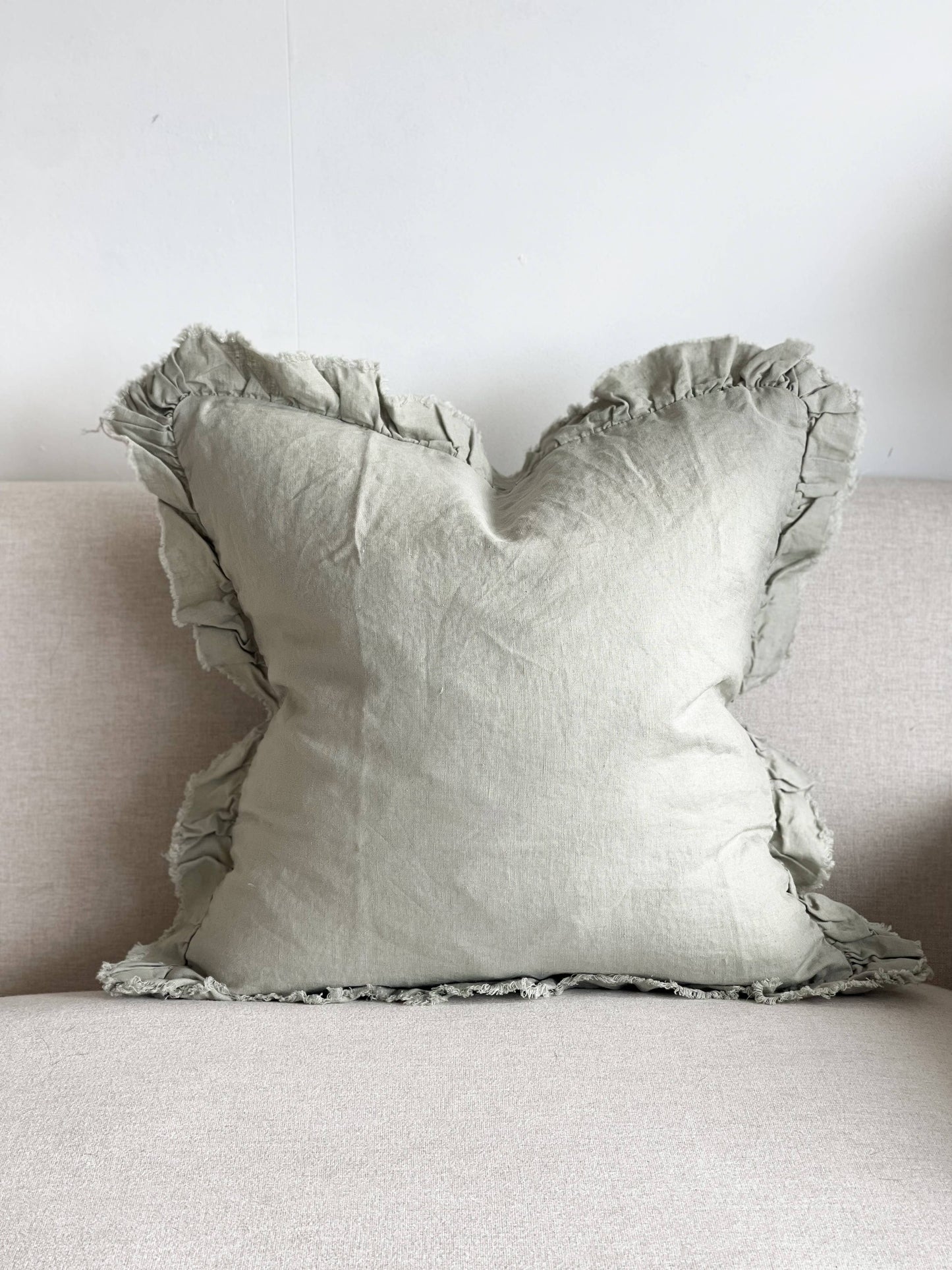 Ruffled Linen Dusty Sage Cushion