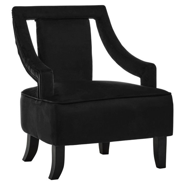 Black upholstered chair on a white background