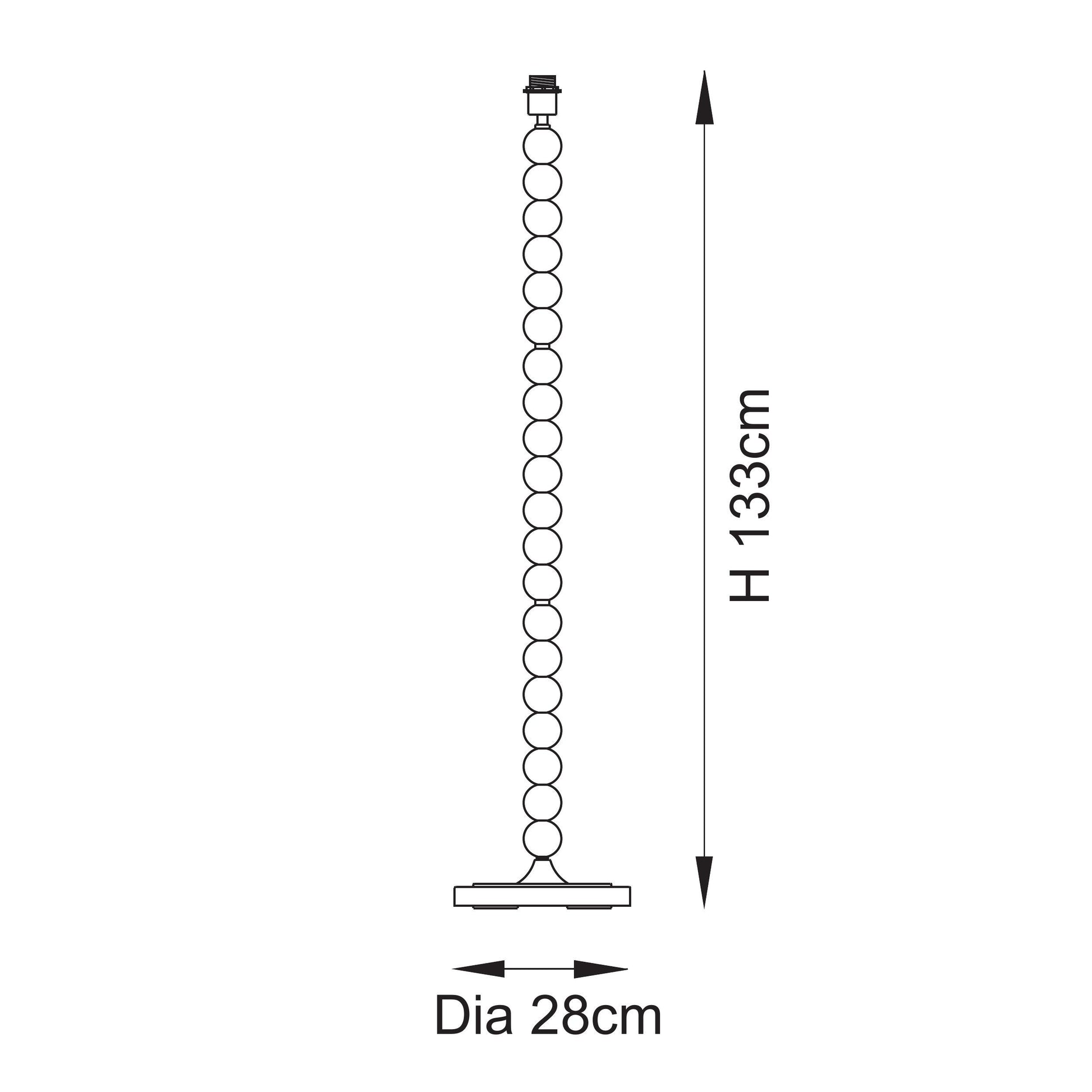 Measurement chart of a floor lamp base with height and diameter dimensions on a white background