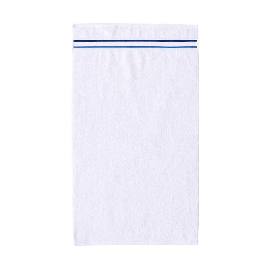 White towel with blue stripes on a white background