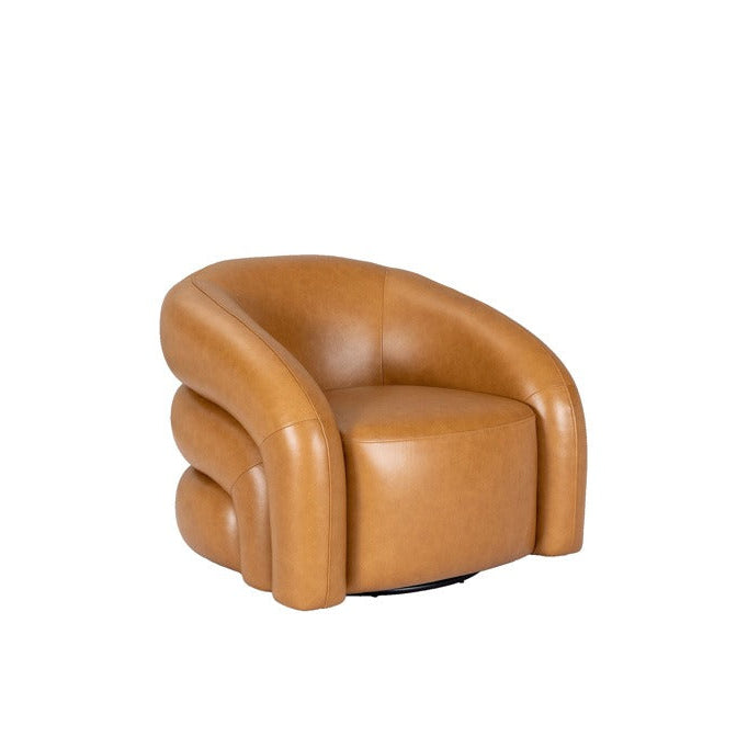 Tan leather armchair on a white background