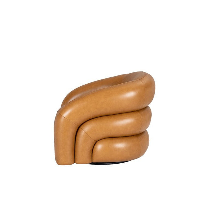 Brown, wavy-patterned chair on a white background
