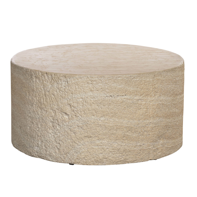 Round stone coffee table on a white background