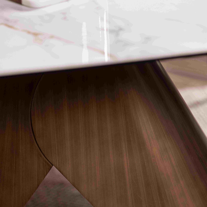 Close-up of a table leg with a marble surface above