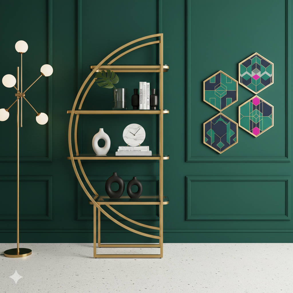 Art Deco Gold Half Moon Shelf Unit