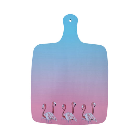 Gradient cutting board with flamingo design on a white background
