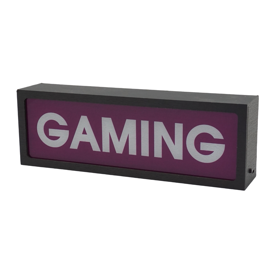 Rectangular sign with 'GAMING' text on a white background