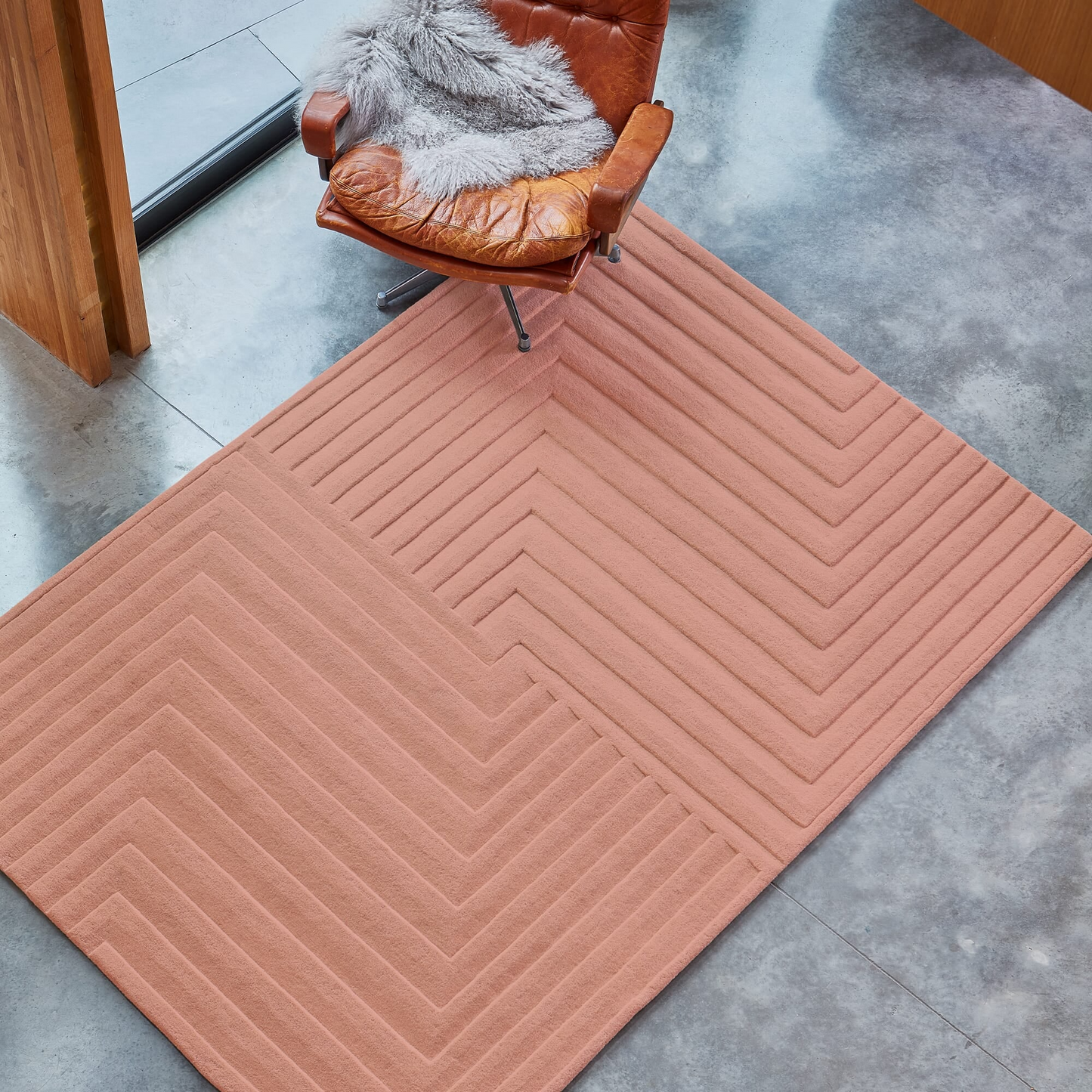 Geometric Carved Pink Rug