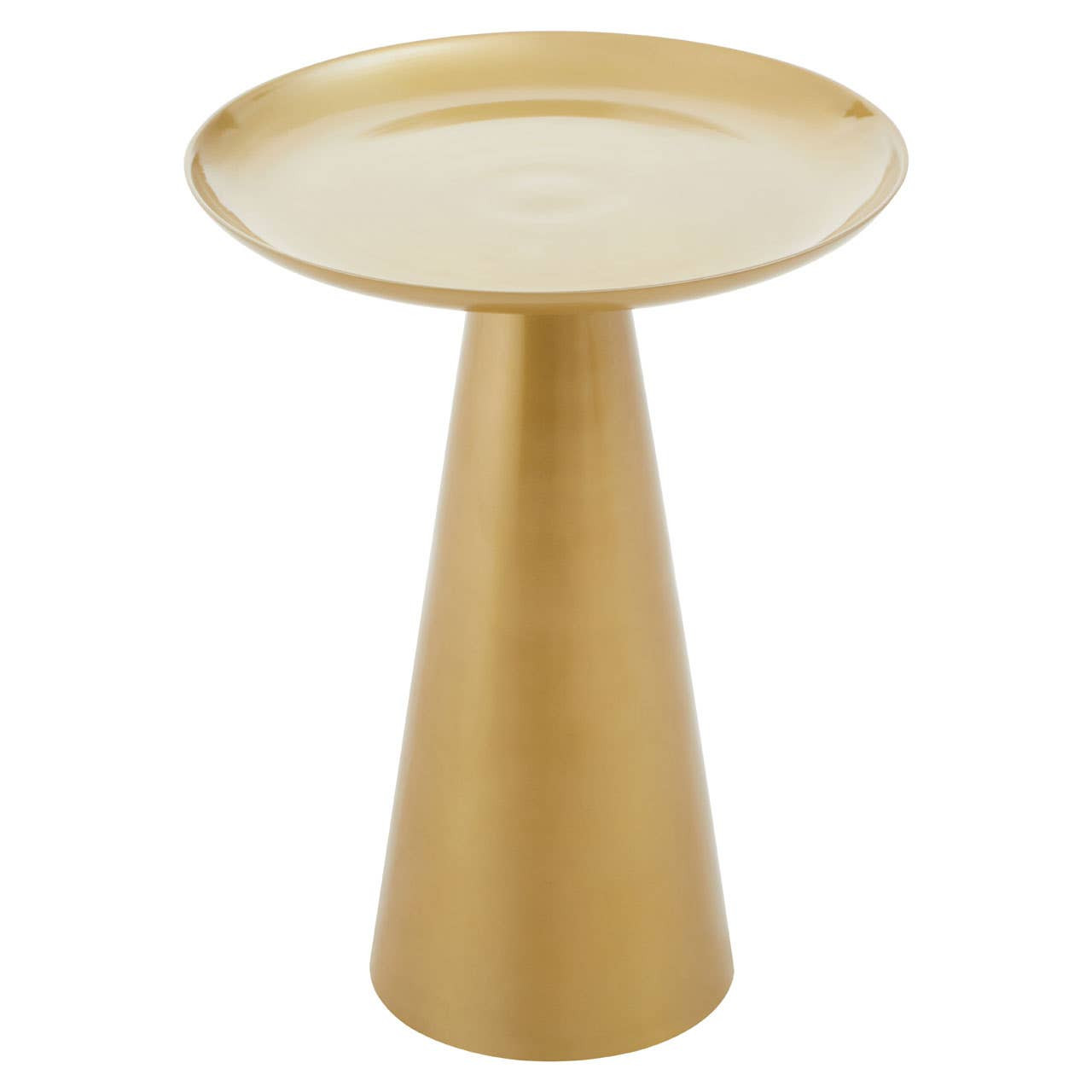 Gold side table with a white background