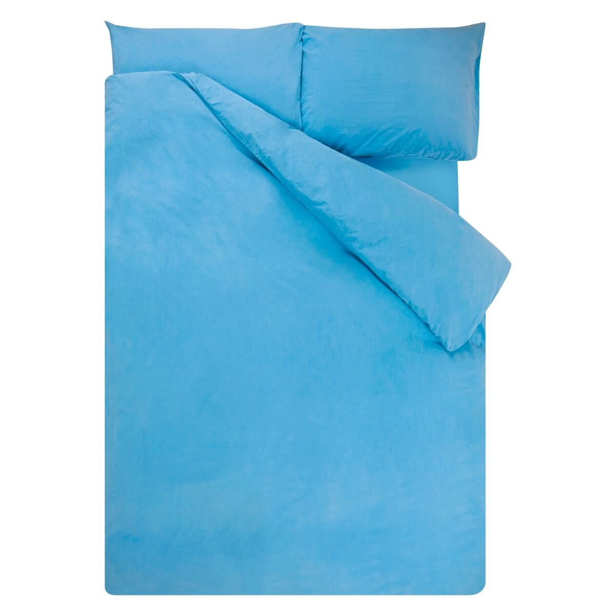 Blue bedding set with a duvet and pillow on a white background