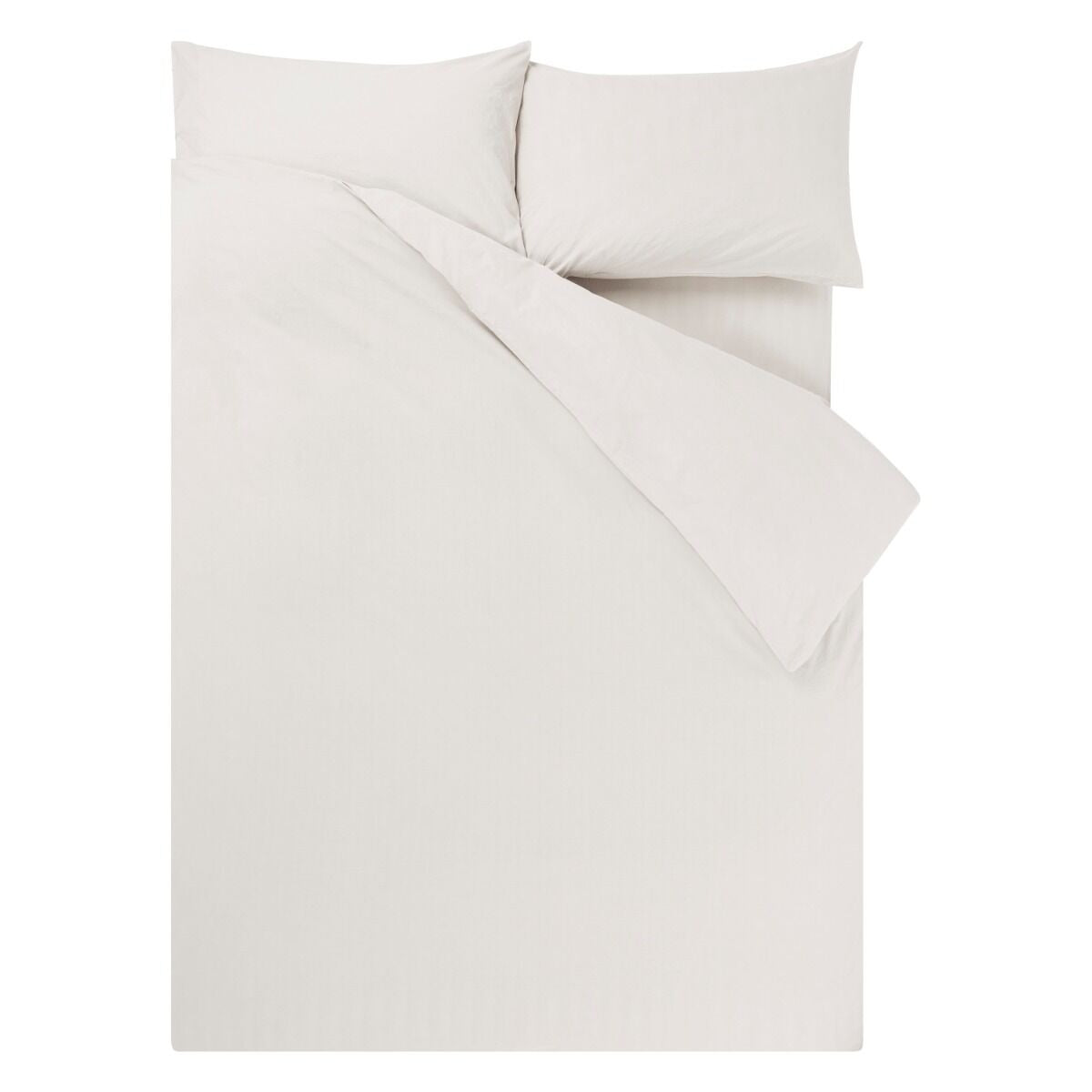 Beige bedding set with duvet and pillows on a white background
