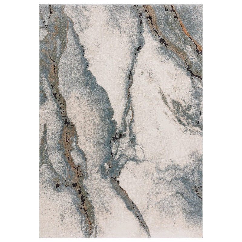 Marble-patterned rug with gray, beige, and brown colors on a white background