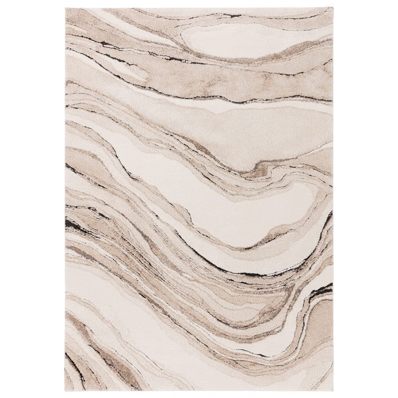 Beige and brown marbled rug on a white background