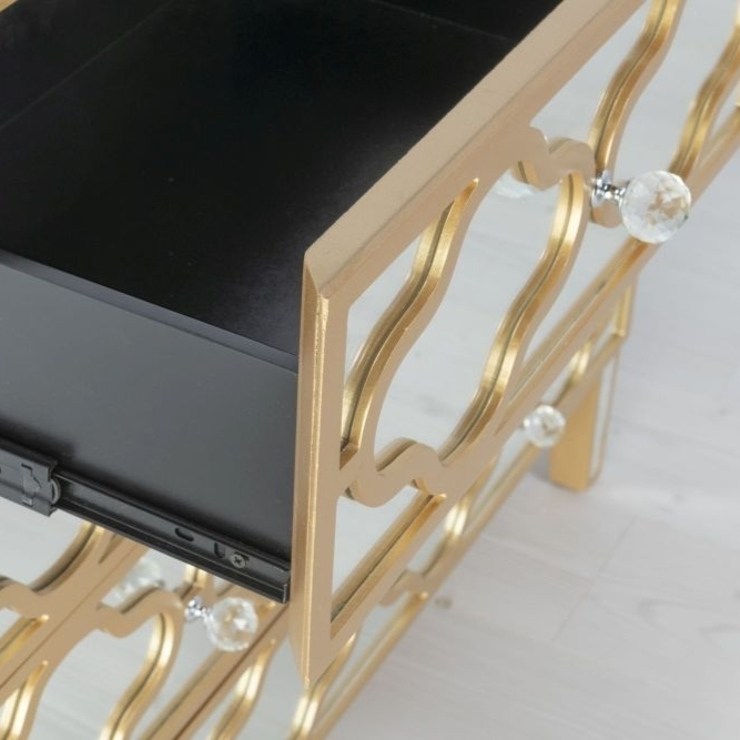 Moroccan Mirrored Gold Trim Five Drawer Chest