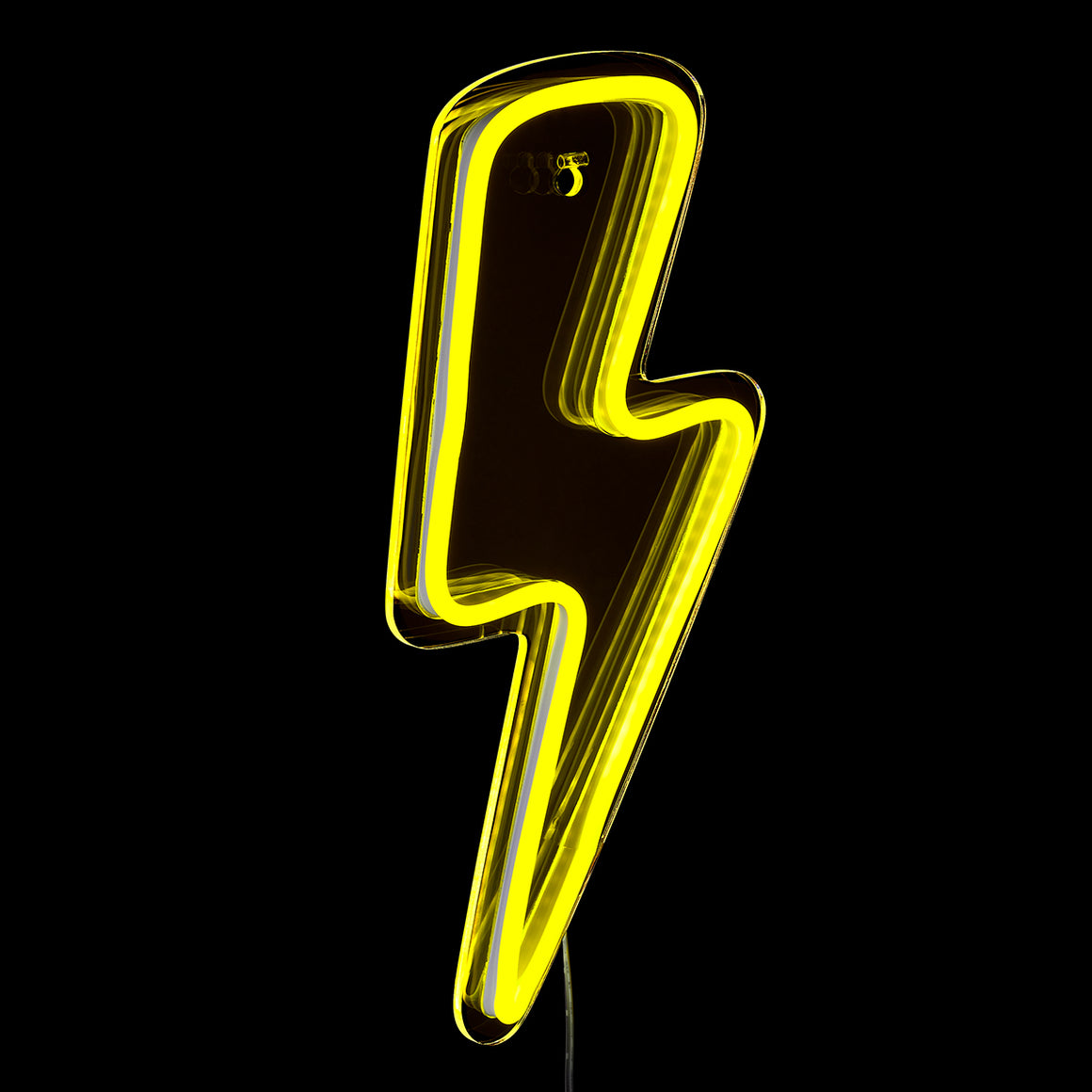 Neon lightning bolt shape on a black background