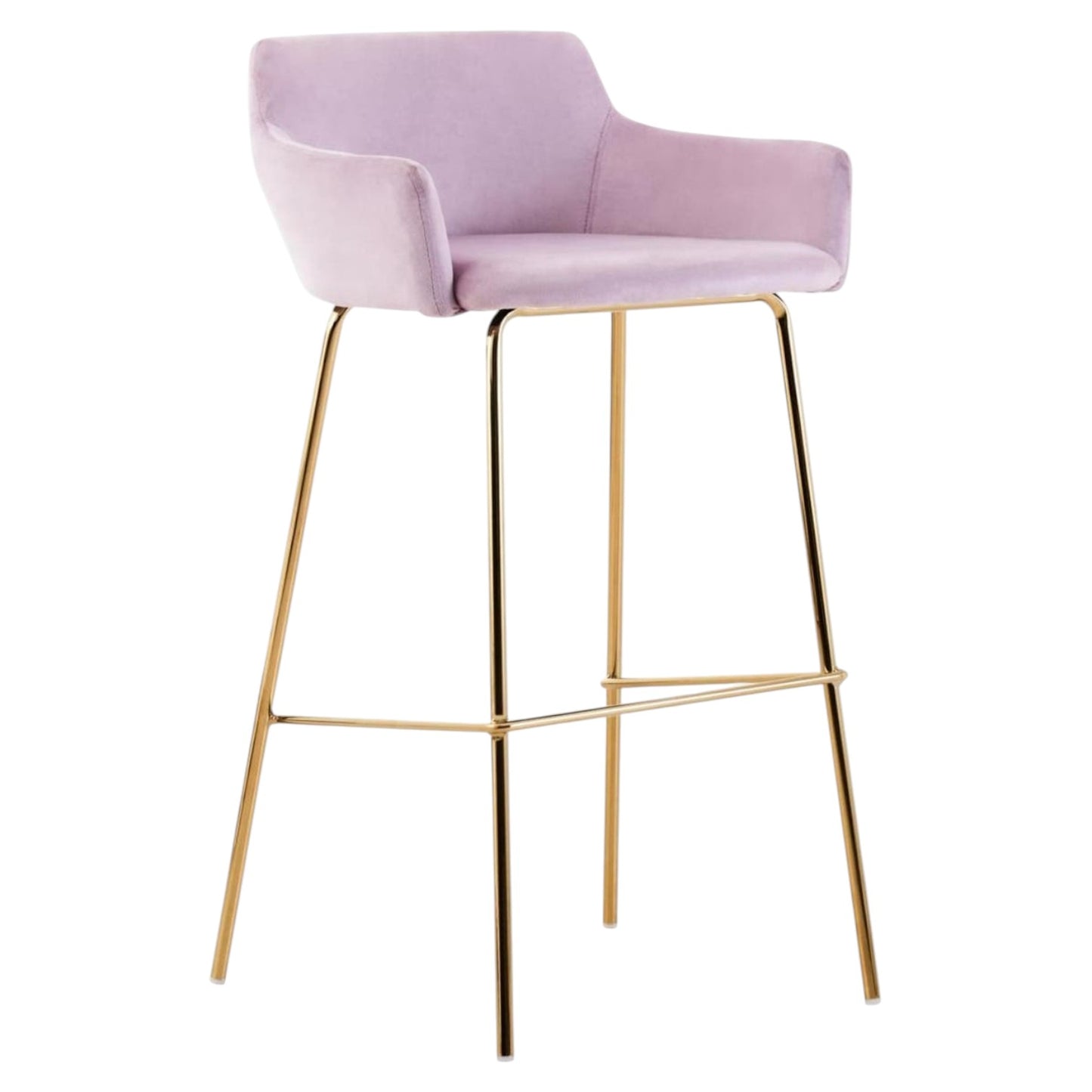 Pink bar stool with gold legs on a white background