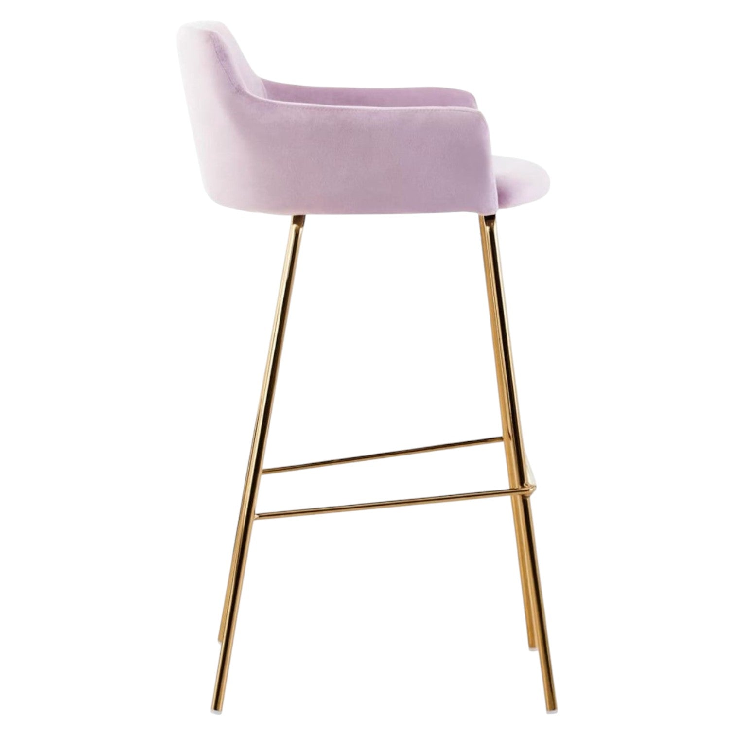 Pink bar stool with gold legs on a white background
