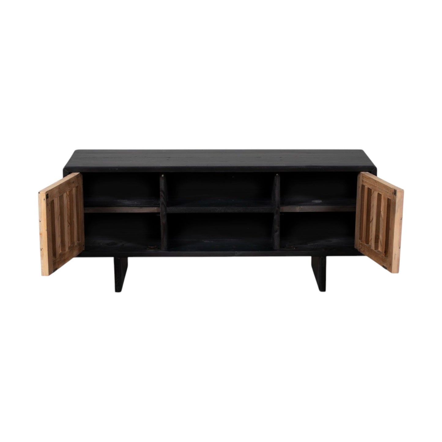 Black cabinet with wooden doors on a white background