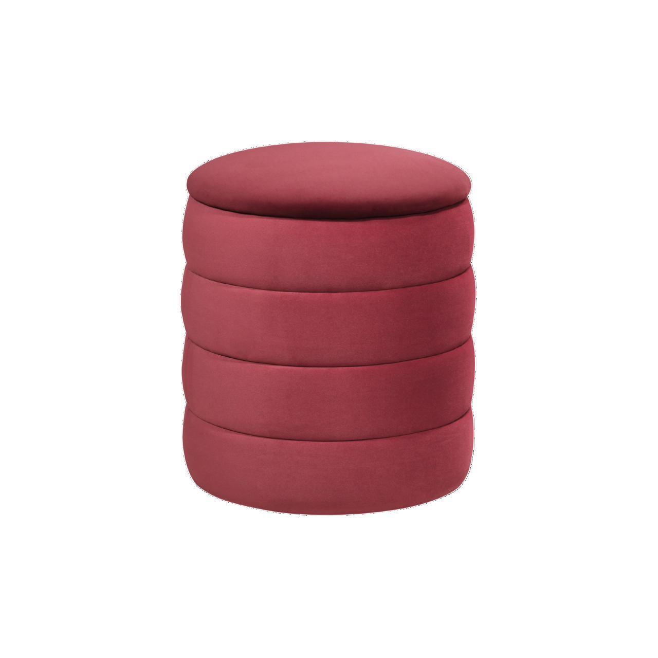 Red cylindrical ottoman on a white background