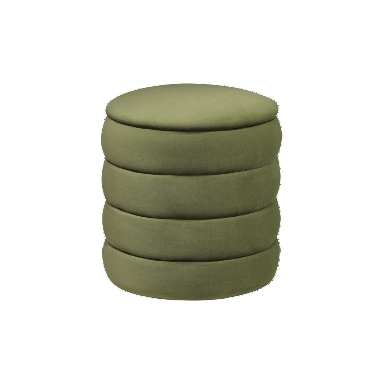 Green ottoman with stacked cylindrical design on a white background
