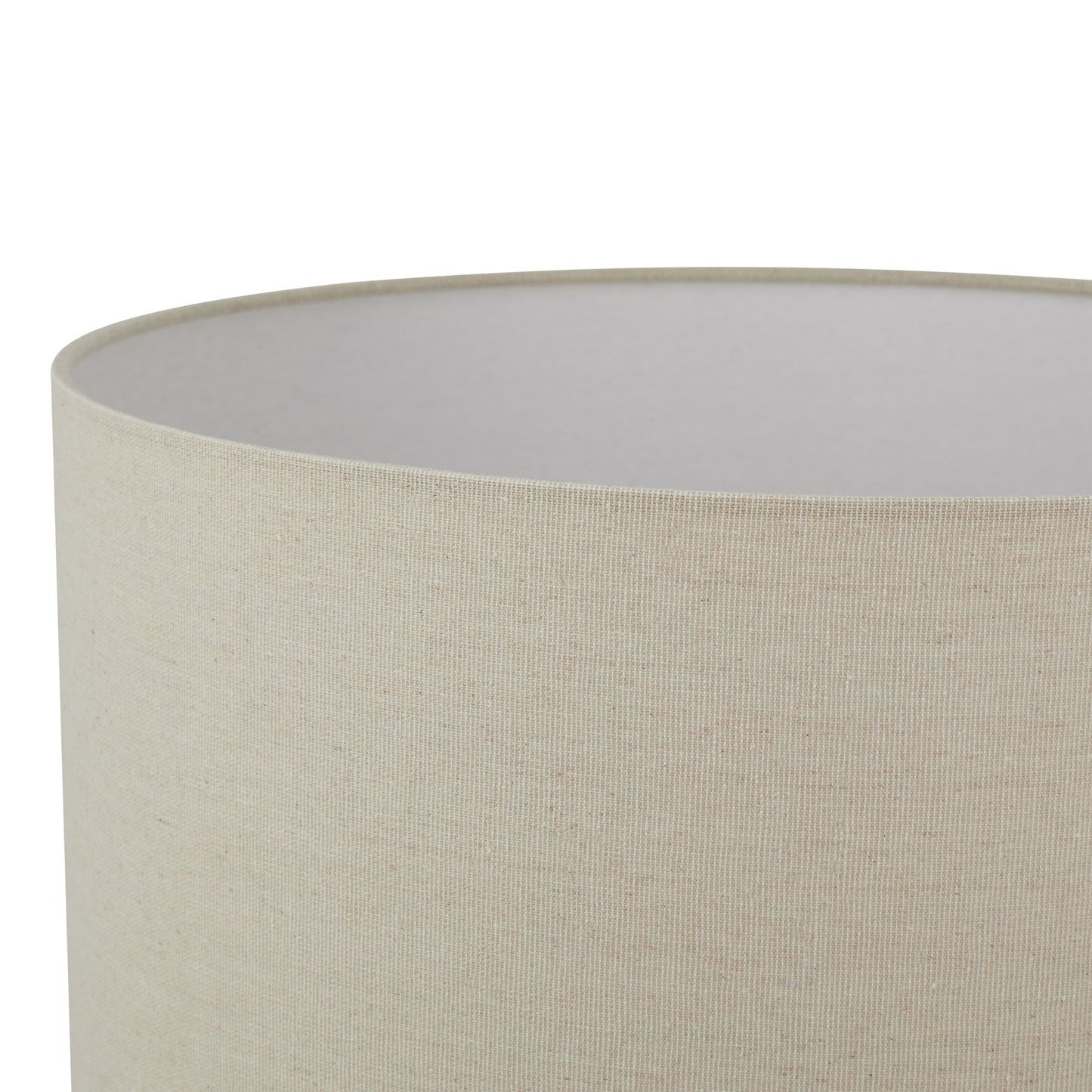Close-up of a beige lampshade with a white interior on a white background