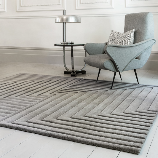 Geometric Carved Silver Rug
