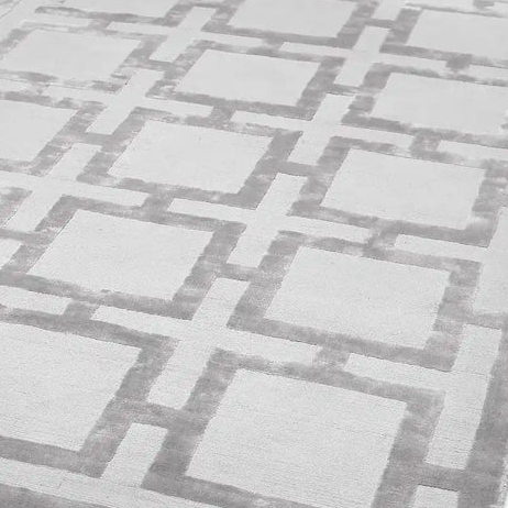 Silver Geometric Grid Rug