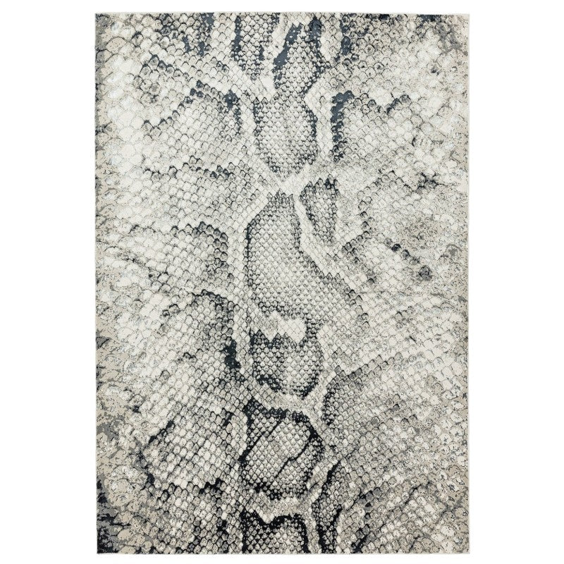 Textured area rug with snake skin pattern on a white background